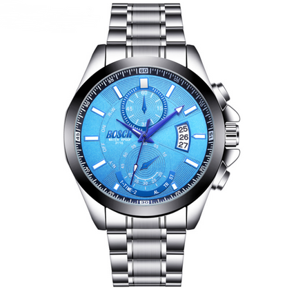 Large Dial Waterproof Sports Steel Band Calendar Watch