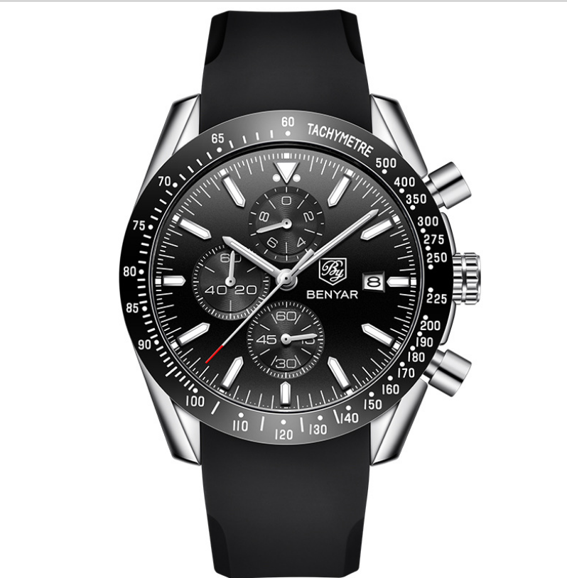 Benyar Waterproof Quartz Men's Watch with Steel Band