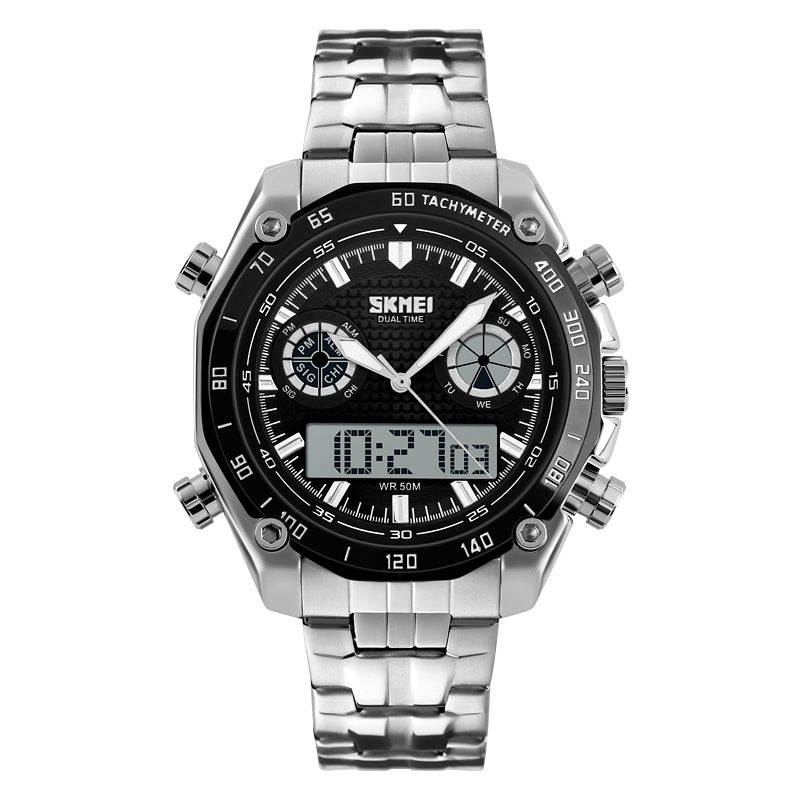 Men's Large Dial Waterproof Steel Band Digital Watch