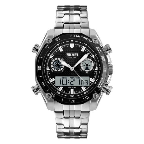 Men's Large Dial Waterproof Steel Band Digital Watch