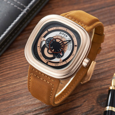 Stylish Men's Square Sports Watch with Leather Band