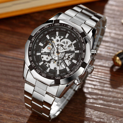 Fully Hollow Automatic Mechanical Watch with Steel Band