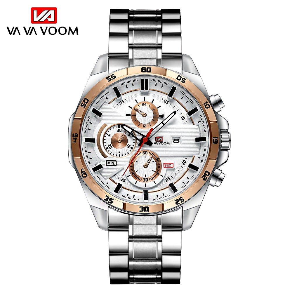 Men's Sports Watch - Leather Band, Waterproof Quartz