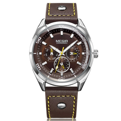 Men's Leather Quartz Watch with Large Dial