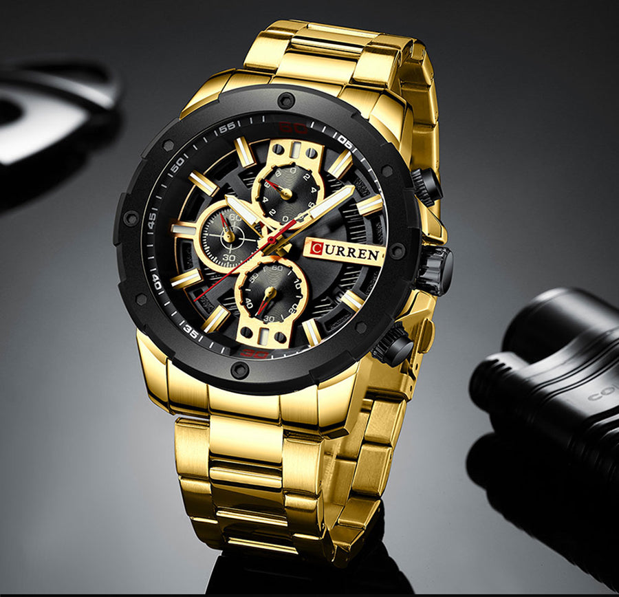Men's Steel Band Casual Quartz Watch with Calendar
