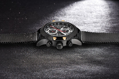 Quartz Three-Eye Watch with Steel Band and Waterproof