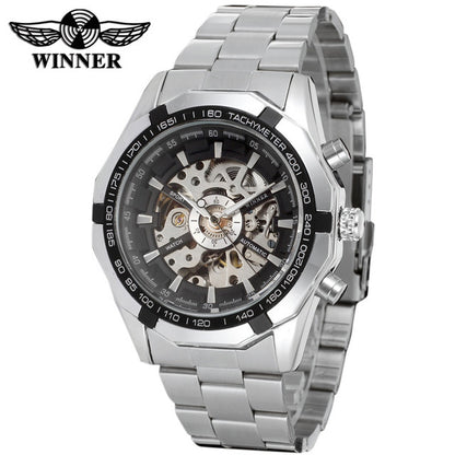 Men's Full Hollow Automatic Mechanical Watch with Steel Band