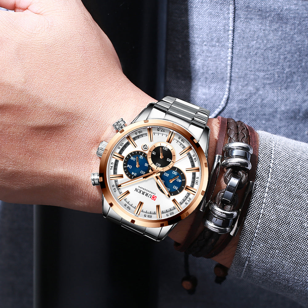 Business Men's Quartz Watch with Stainless Steel Band