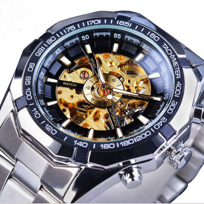 Men's Hollow Automatic Mechanical Watch with Steel Band