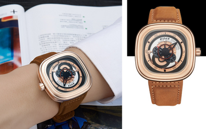Stylish Men's Square Sports Watch with Leather Band