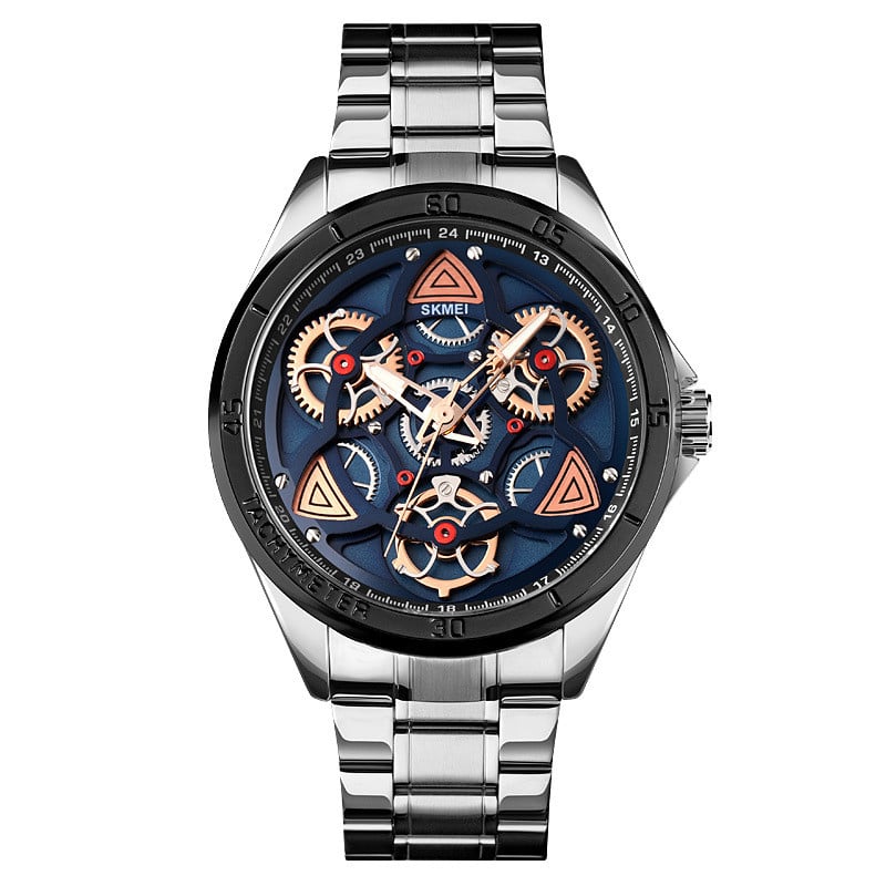 Men's Mechanical Wind Quartz Watch with Steel Band