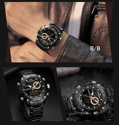 Men's Waterproof Quartz Watch with Steel Band