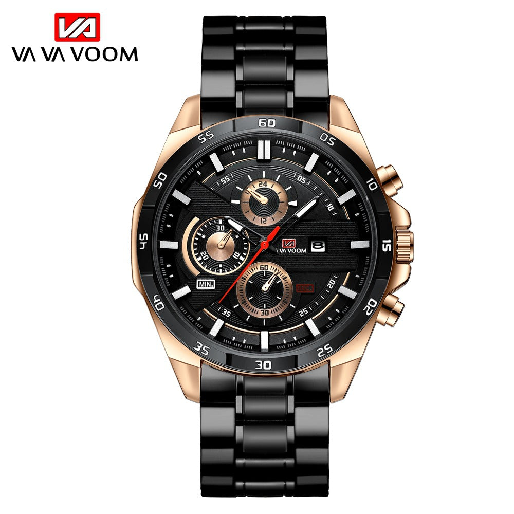 Men's Sports Watch - Leather Band, Waterproof Quartz