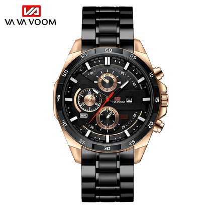 Men's Sports Watch - Leather Band, Waterproof Quartz