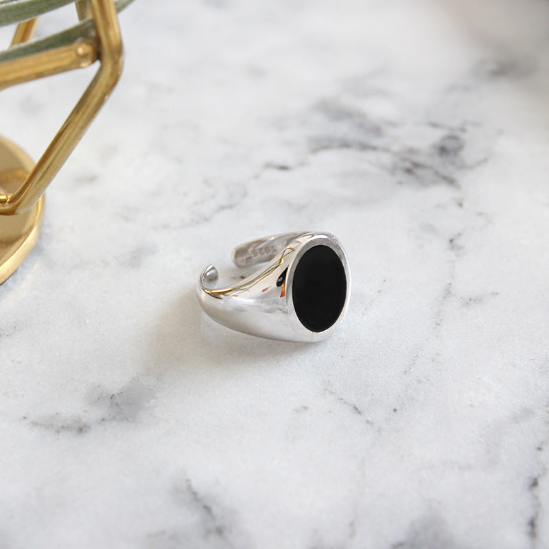 S925 Sterling Silver Wide Face Women's Epoxy Ring