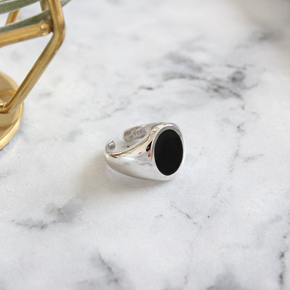 S925 Sterling Silver Wide Face Women's Epoxy Ring
