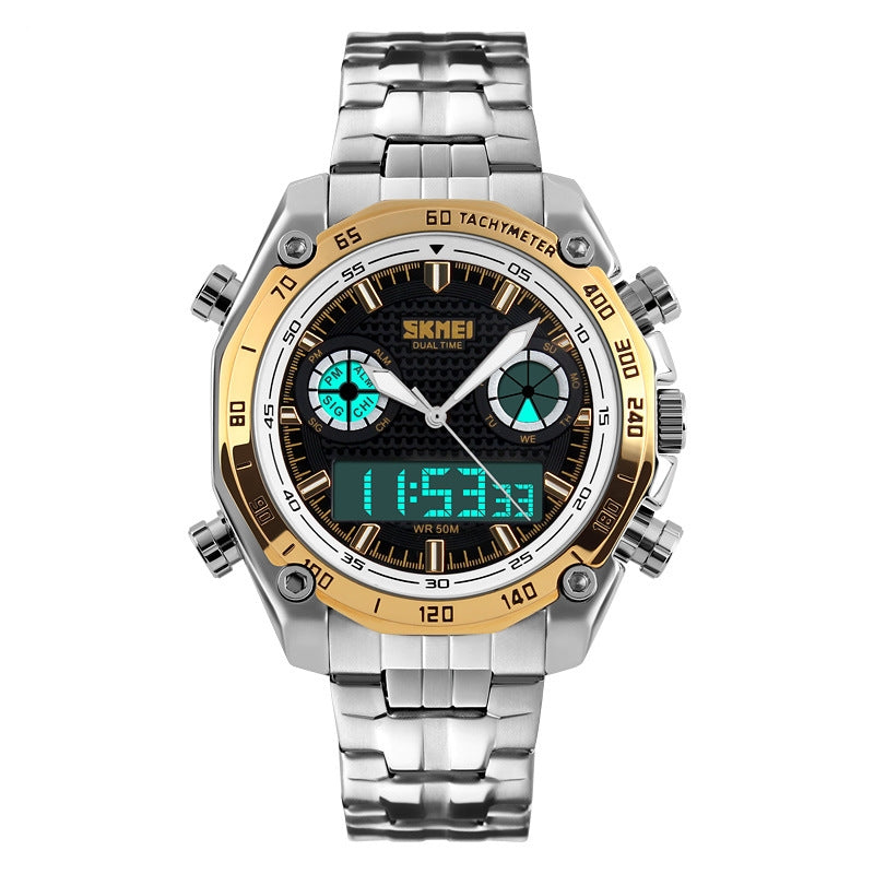 Men's Large Dial Waterproof Steel Band Digital Watch