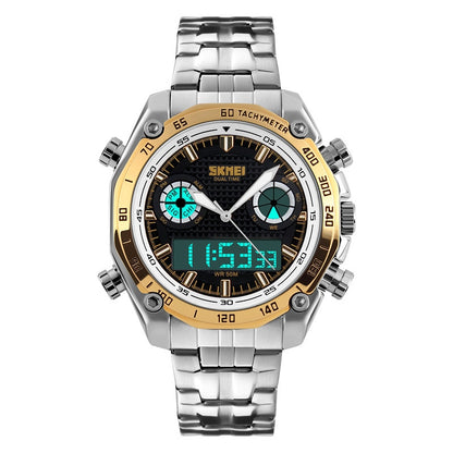 Men's Large Dial Waterproof Steel Band Digital Watch