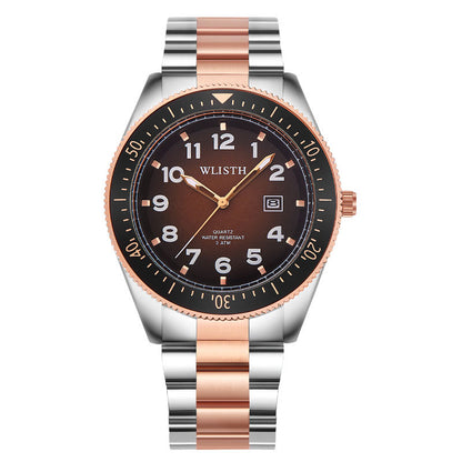 Men's Waterproof Luminous Quartz Watch with Steel Band