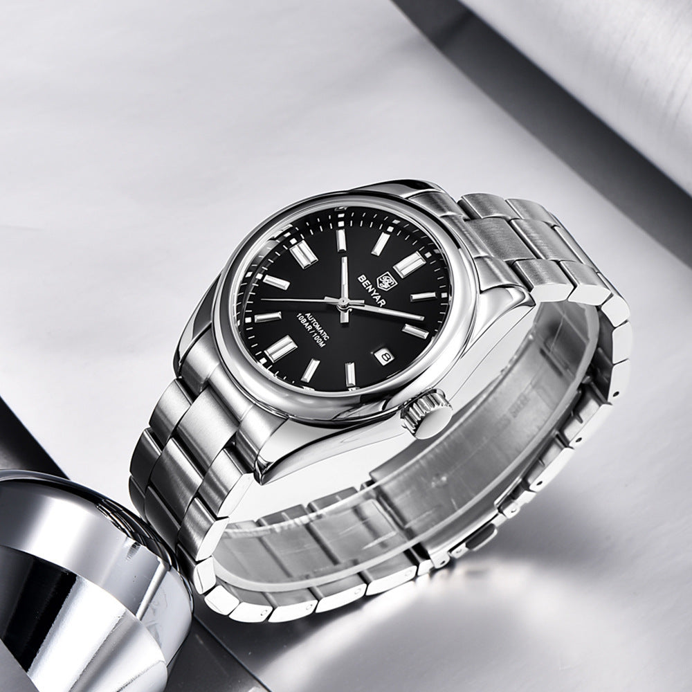 Benyar Men's Automatic Mechanical Watch with Steel Band