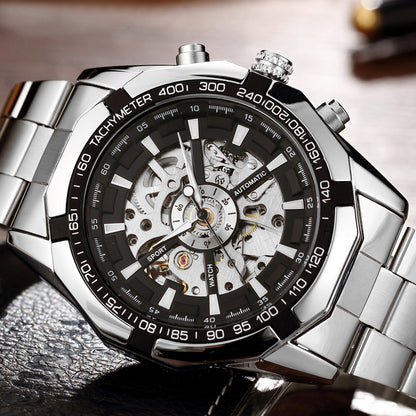 Fully Hollow Automatic Mechanical Watch with Steel Band