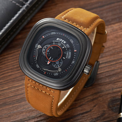 Stylish Men's Square Sports Watch with Leather Band